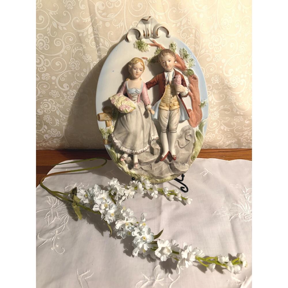 Vintage Arnart Occupied Japan Courting Couple Wall Plaque - Victorian Porcelain